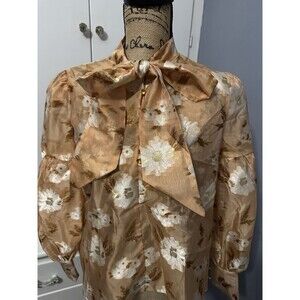 Women's Size 10 Sheer Blouse Balloon Sleeves Orange Acrylic Buttons Boho Chic